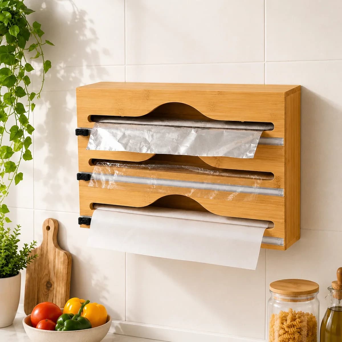 Organisateur de Cuisine pour Papier Aluminium, Film Alimentaire et Papier Cuisson
