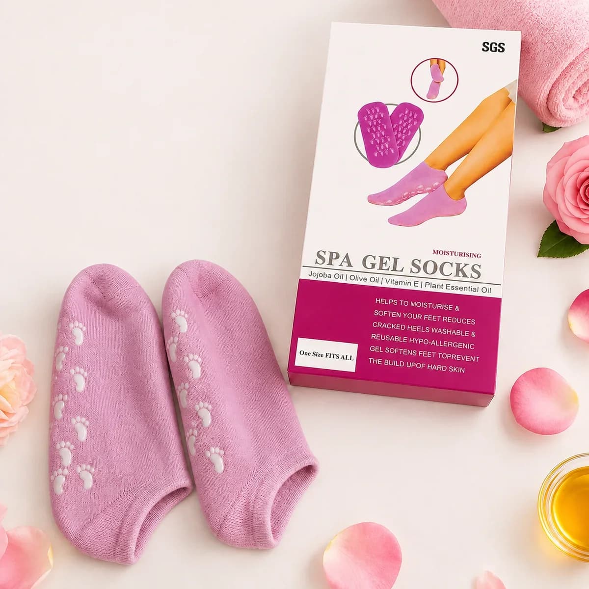 Chaussettes spa gel hydratantes roses