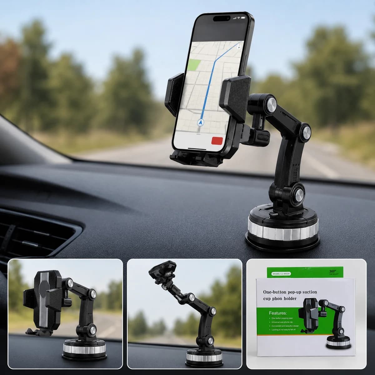 Support téléphone voiture 360° à fixation forte