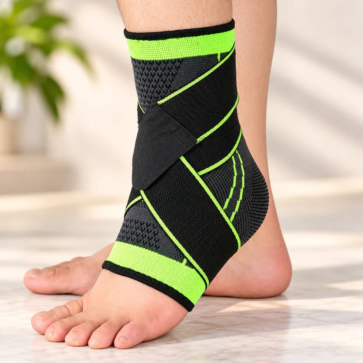 Support de cheville sport réglable noir et vert